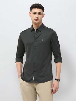 U.S. POLO ASSN. - Grey Solid Tailored Fit Shirt