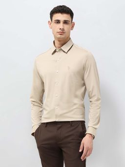 U.S. POLO ASSN. - Beige Solid Tailored Fit Shirt