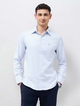 U.S. POLO ASSN. - Blue Self Design Tailored Fit Shirt