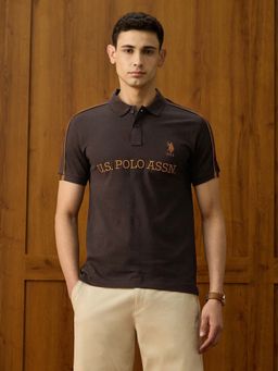 U.S. POLO ASSN. - Brown Printed Regular Fit Polo T-Shirt