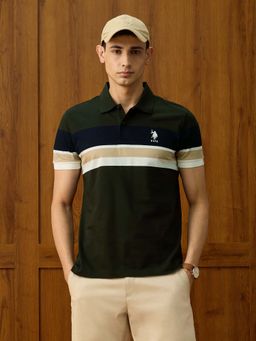 U.S. POLO ASSN. - Green Colorblock Regular Fit Polo T-Shirt
