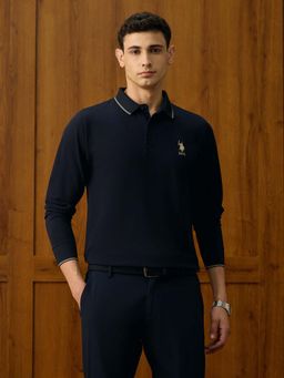 U.S. POLO ASSN. - Blue Solid Regular Fit Polo T-Shirt