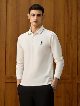 U.S. POLO ASSN. - White Solid Regular Fit Polo T-Shirt