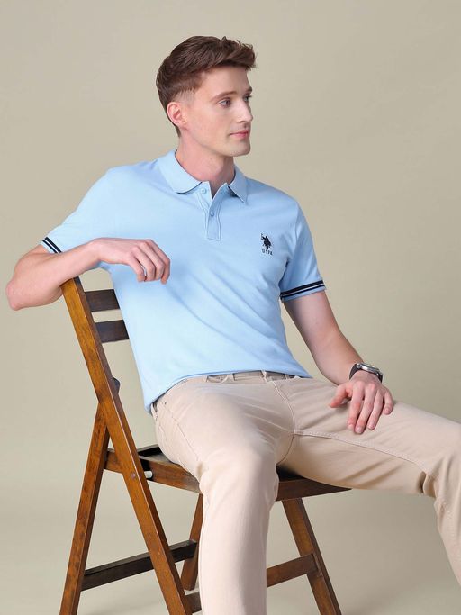 U.S. POLO ASSN. Blue Solid Regular Fit Polo T-Shirt