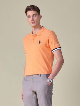 U.S. POLO ASSN. - Orange Solid Regular Fit Polo T-Shirt