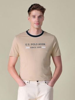 U.S. POLO ASSN. - Beige Printed Slim Fit T-Shirt