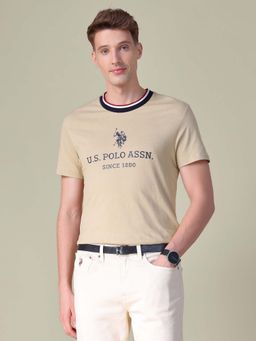 U.S. POLO ASSN. - Beige Printed Slim Fit T-Shirt
