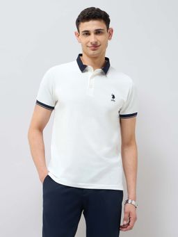 U.S. POLO ASSN. - White Solid Slim Fit Polo T-Shirt