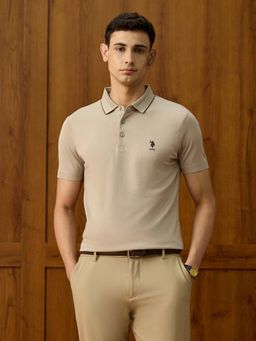 U.S. POLO ASSN. - Brown Solid Regular Fit Polo T-Shirt
