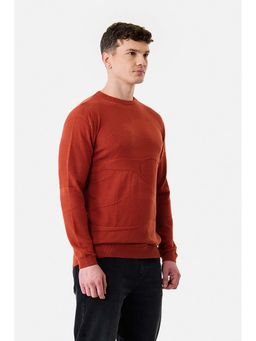 Snitch - Orange Textured Full Sleeves Regular Casual Sweater for Men