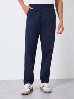 Styli - Men Navy Blue Tapered Fit Tailored Trouser