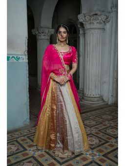SHEELA SUTHAR - Pink Embroidered Lehenga with Dupatta, Blouse and Cancan Skirt (Set of 4)