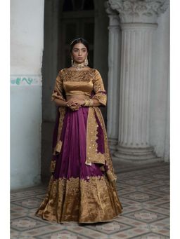 SHEELA SUTHAR - Purple Cutwork Lehenga with Blouse, Dupatta and Cancan Skirt (Set of 4)