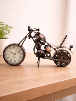 Golden Peacock - Antique Finish Iron Bike Shaped Decorative Table Clock Showpiece