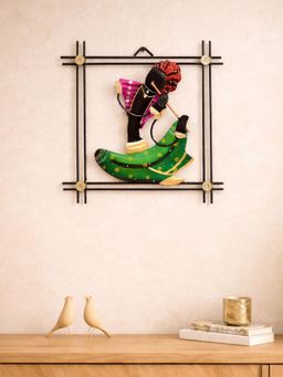 Golden Peacock - Green Musician Wrought Iron Hanging Frame