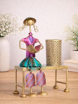 Golden Peacock - Gold-Toned Desk Pen Stand Showpieces