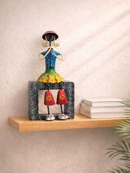 Golden Peacock - Black Blue Doll Playing Shehnai Musical Instruments Figurine