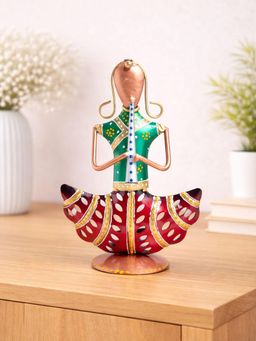 Golden Peacock - Red Green Textured Musician Figurine Candle Holder Showpiece