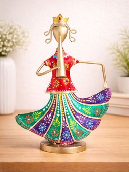 Golden Peacock - Beautiful Multi-Colour Hand-Painted & Handcrafted Metal Musician Lady Showpiece