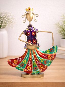 Golden Peacock - Beautiful Multi-Colour Hand-Painted & Handcrafted Metal Musician Lady Showpiece