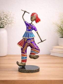 Golden Peacock - Purple Gujarati Men Playing Dandia Garba Iron Showpiece Figurine