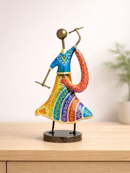 Golden Peacock - Multicolor Beautiful Gujarati Women Playing Dandia Garba Iron Showpiece Figurine