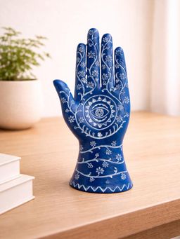 Golden Peacock - Blue Hand Painted Polyresin Hand Sculpture