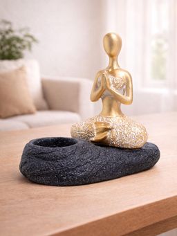 Golden Peacock - Gold Meditating Figurine Showpiece Cum Candle Holder