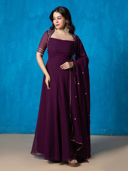 NUD - Wild Wine Queen Anne Anarkali Kurta with Dupatta (Set of 2)