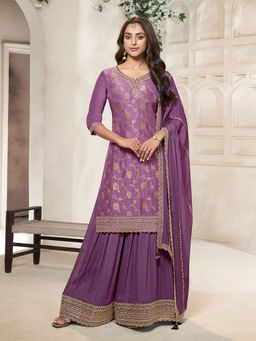 Seerat - Lavender Jacquard Embroidery Top with Sharara and Dupatta (Set of 3)