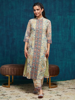 SANSKAR - Multi-Color Georgette Foil Digital Print Straight Kurta with Pant (Set of 2)