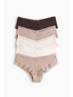 H&M - Women Beige 5-Pack Cotton And Lace Hipster Briefs