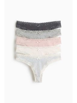 H&M - Women Grey 5-Pack Cotton And Lace Brazilian Briefs