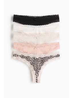 H&M - Women Beige 5-Pack Cotton And Lace Brazilian Briefs