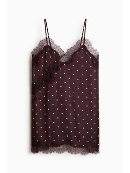 H&M - Women Brown Lace-Trimmed Satin Nightslip