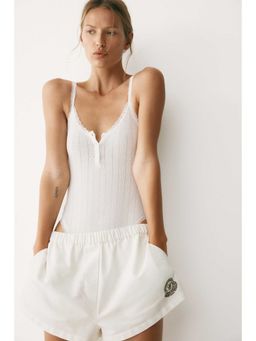 H&M - Women White Cotton Pull-On Shorts
