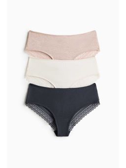 H&M - Women Beige 3-Pack Cotton And Lace Hipster Briefs