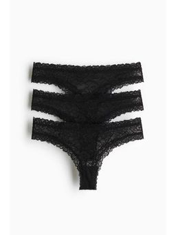 H&M - Women Black 3-Pack Lace Brazilian Briefs