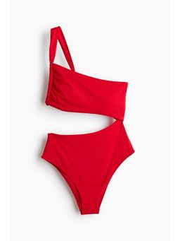 H&M - Women Red One-Shoulder Cut-Out Swimsuit