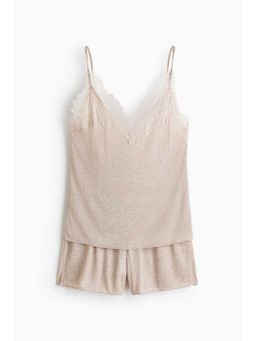 H&M - Women Beige Lace-Trimmed Pyjamas