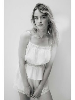 H&M - Women White Crinkled Cotton Pyjamas