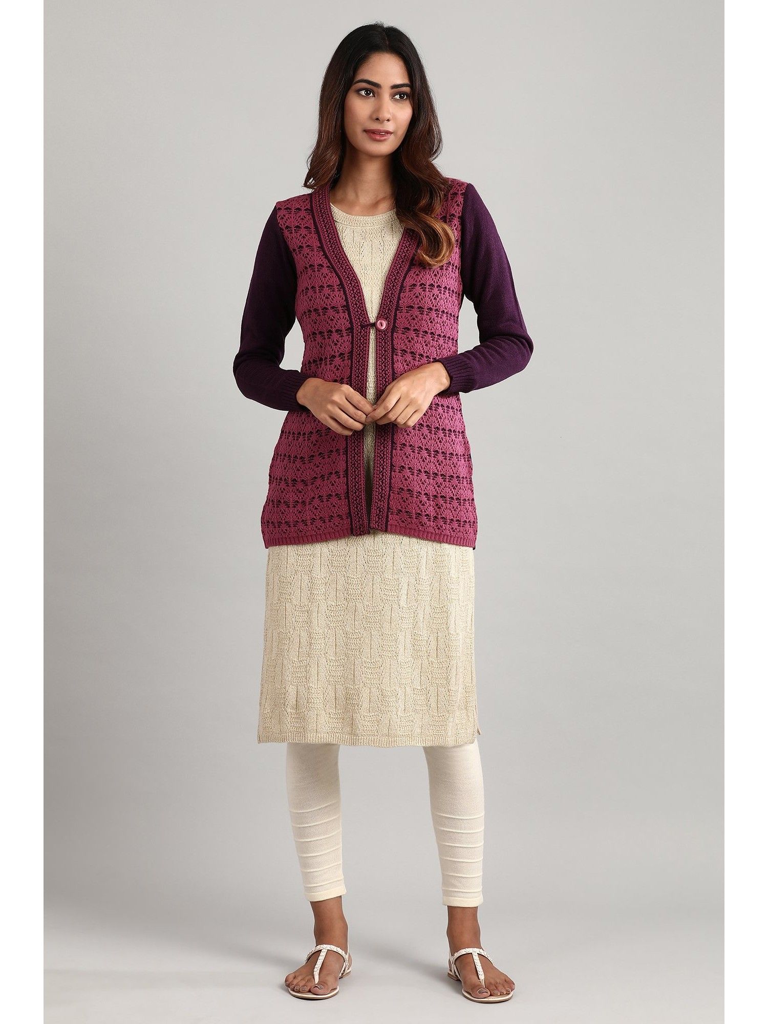 aurelia Purple V- Neck Full Sleeve Sweater-picture-12