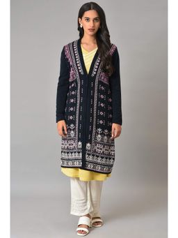 W - Dark Blue Printed Women's Cardigan