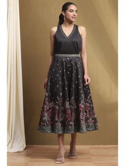 Biba - Women Black Dupion Dress with Belt