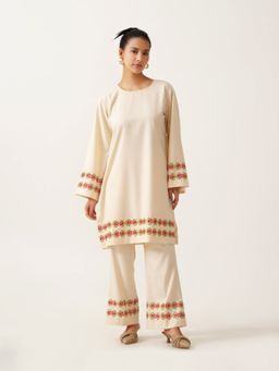Kashmir Box - Comfort Fit Hand Embroidered Cotton Kurta with Pant (Set of 2)