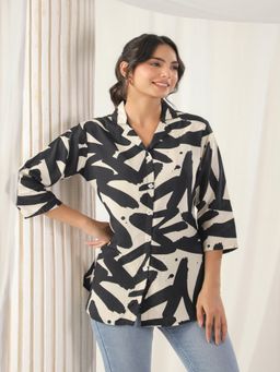 KAFTANIZE - Black Russian Silk Printed Shirt