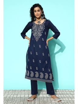 KVS FAB - Blue Pure Cotton Casual Kurta with Pant (Set of 2)