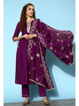 KVS FAB - Purple Cotton Blend Gota Work Kurta with Pant and Dupatta (Set of 3)