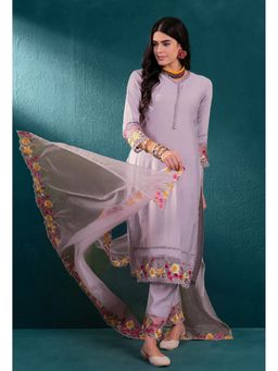 KVS FAB - Lavender Embroidery with Schiffli Lace Kurta with Pant and Dupatta (Set of 3)