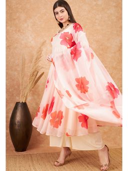 KVS FAB - Off White Organza Floral Digital Printed Kurta with Palazzo and Dupatta (Set of 3)